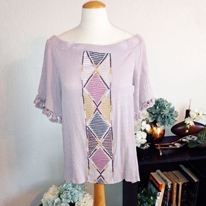 Knox Rose lavender fringe sleeve top sz L